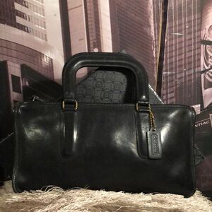 Coach Vintage Black Leather Satchel with Gold Hardware